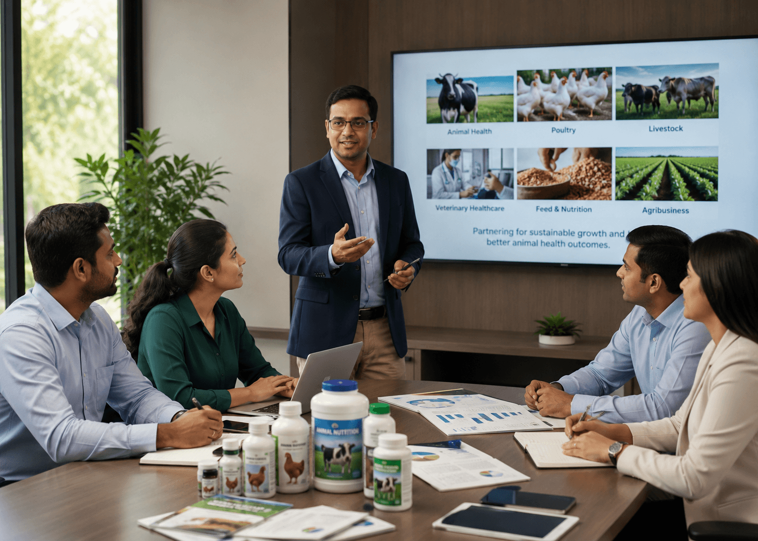 A leadership coaching session in progress around a table