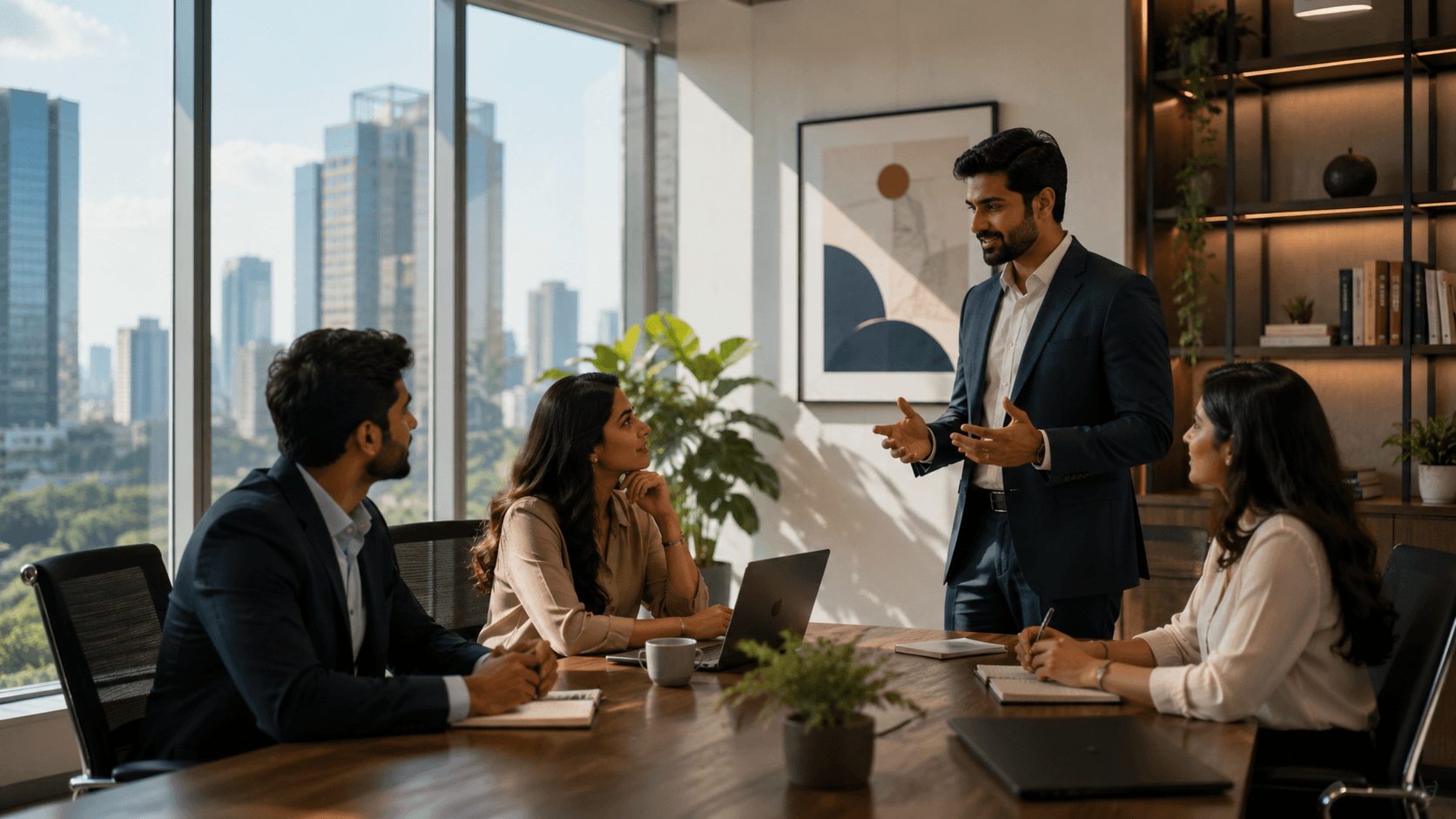 A boardroom set for a leadership strategy session