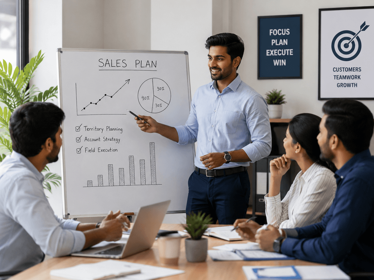Illustration of a team working together to achieve sales excellence