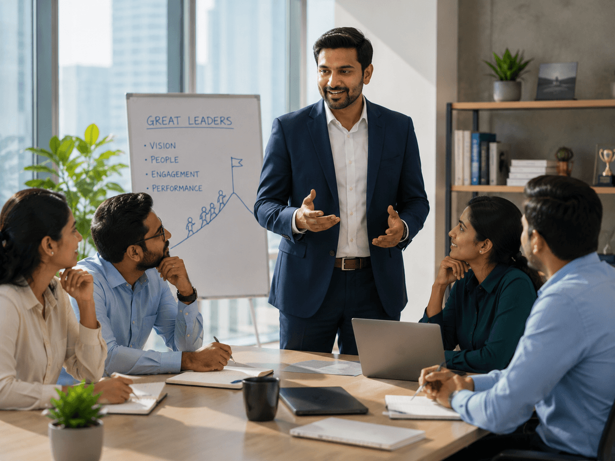 Illustration of a team working together to achieve leadership development