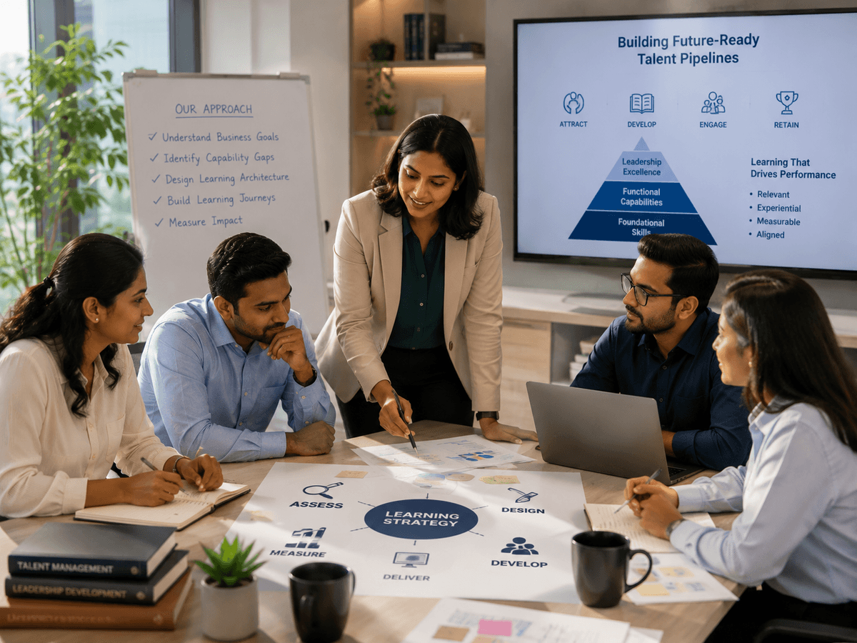 Illustration of a team working together to achieve learning and development strategy