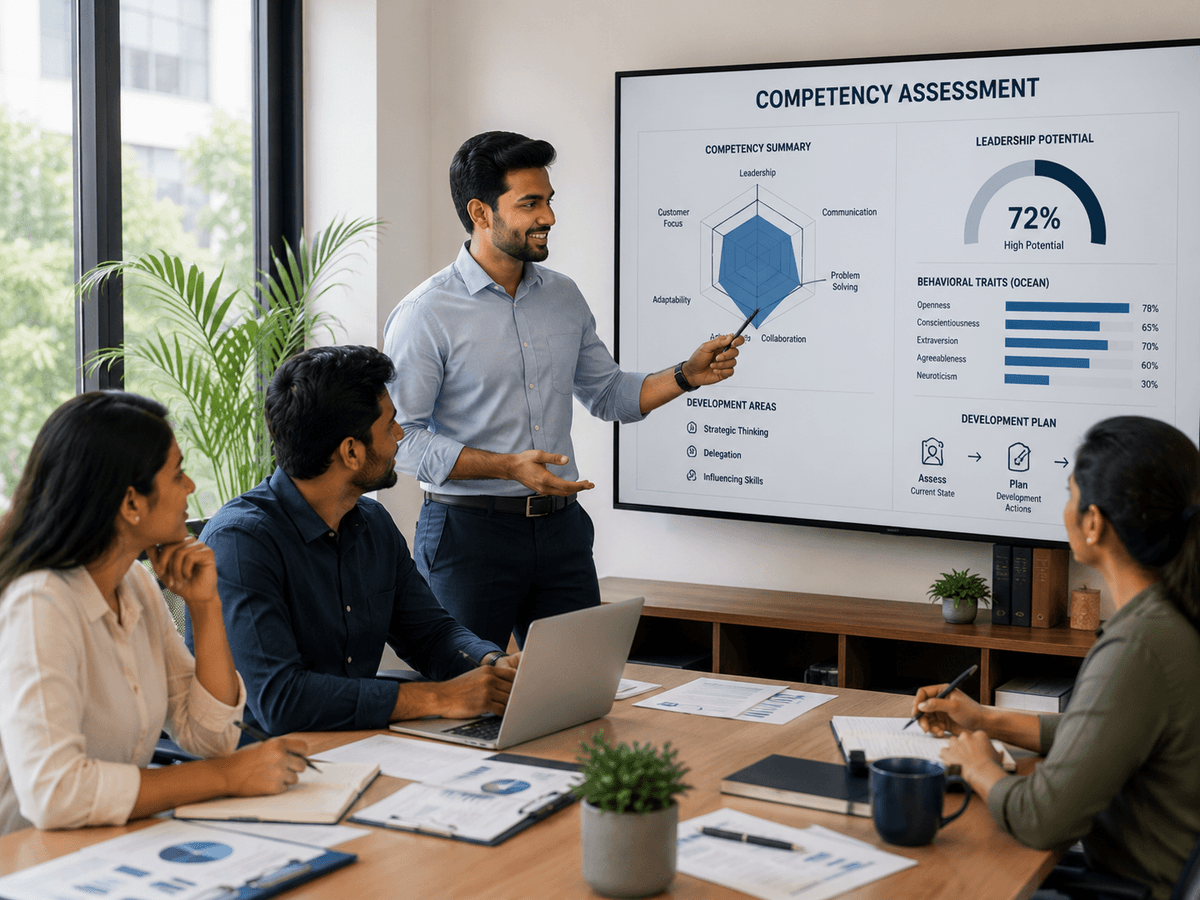 Illustration of a team working together to achieve competency assessment